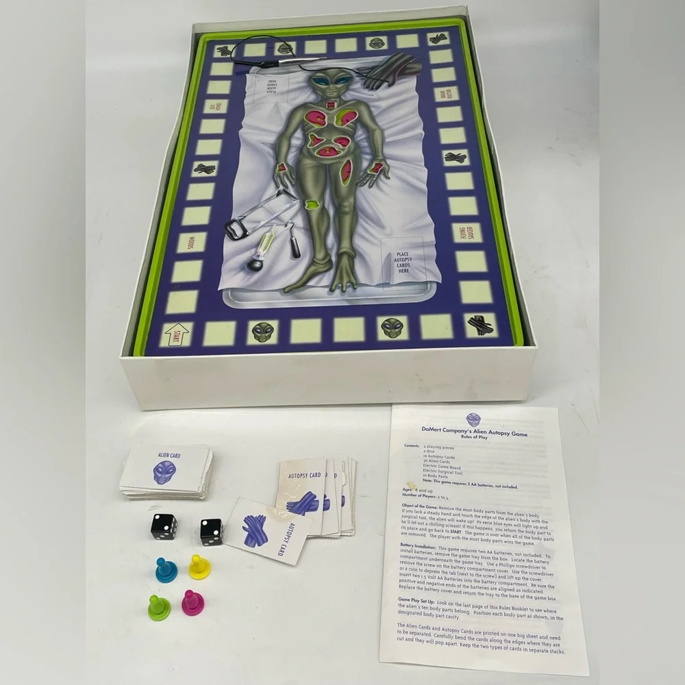 1997 DaMert Company Alien Autopsy Board Game. Game is missing one body piece.